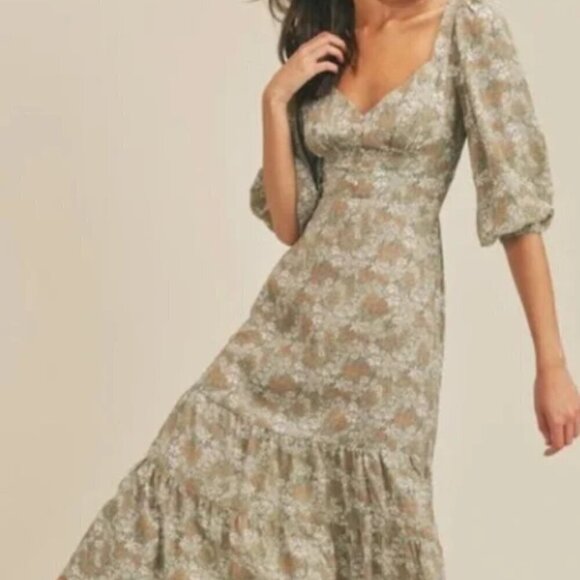 Lush Dresses & Skirts - Lush Boho Cottagecore Floral Semi Backless 3/4 Sleeved Midi Dress